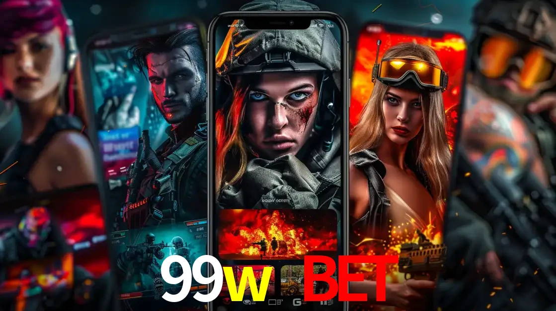 Montagem de telas de celular mostrando diversos personagens, masculinos e femininos, de um jogo de tiro, ilustrando a diversidade de equipes de e-sports para apostar no 99w bet.
