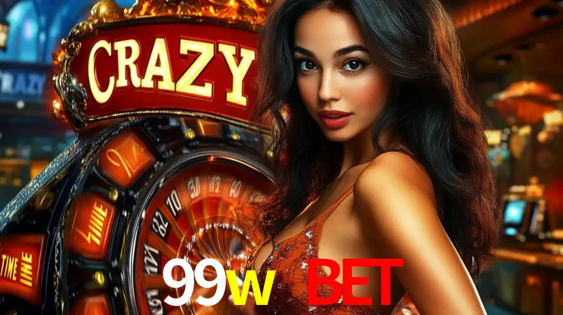 Mulher glamourosa olhando para a câmera com a roda vermelha do Crazy Time ao fundo em um ambiente de cassino, destacando a emoção dos jogos ao vivo no 99w bet.